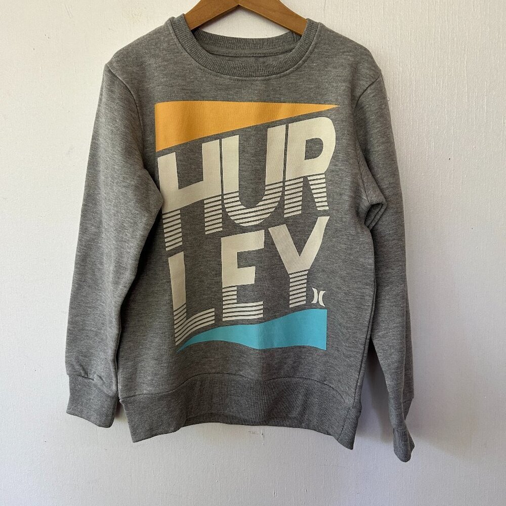 Hurley Sweatshirt Kids Mediumโ Gray Crew Neck Spellout Skater Surfer Laid Back